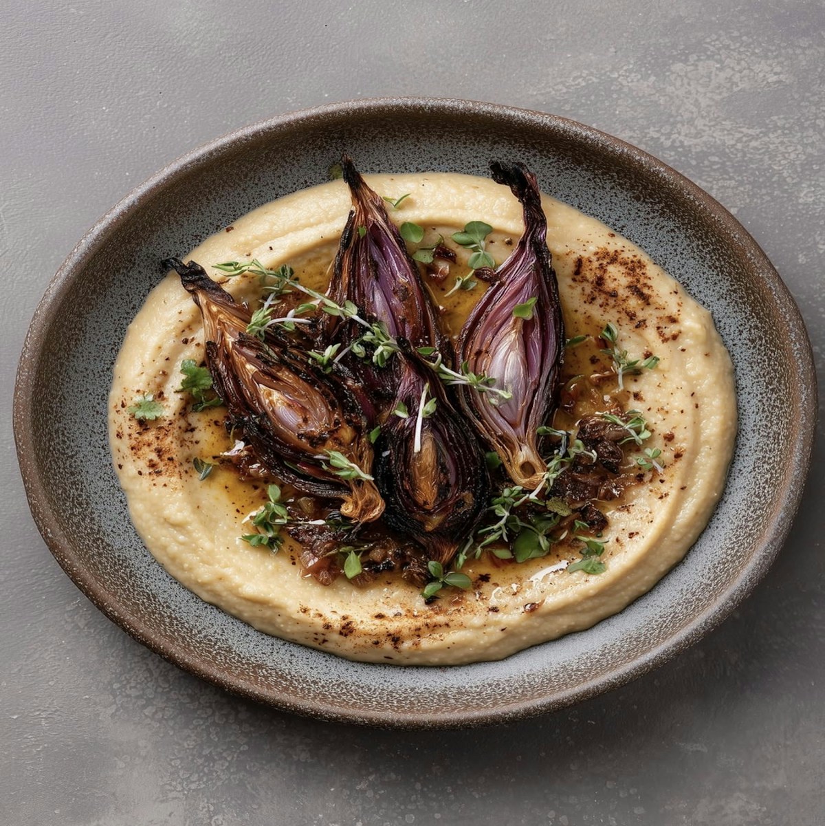 Manoushe flatbread topped with zaatar and olive oil